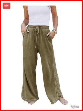 High Waisted Wide Leg Sweatpants with Pockets, Lightweight Cotton Blend, Yoga